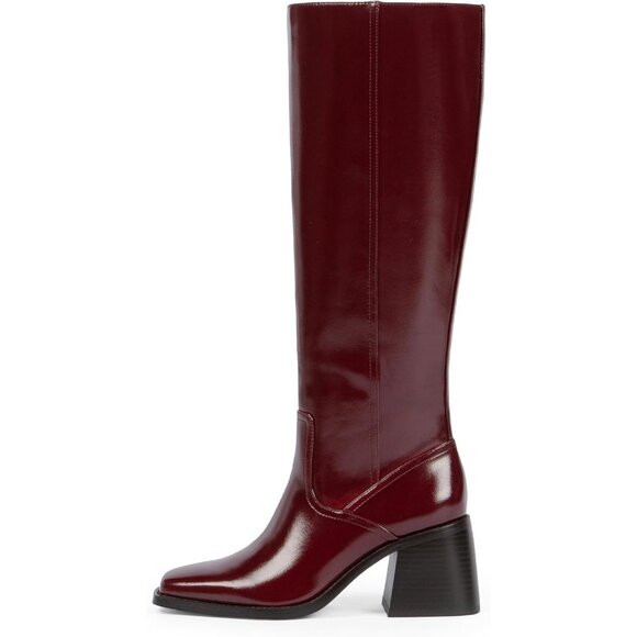 Women's Knee High Boots with Zipper Square Toe Chunky Heeled Tall Boots - Picture 2 of 7